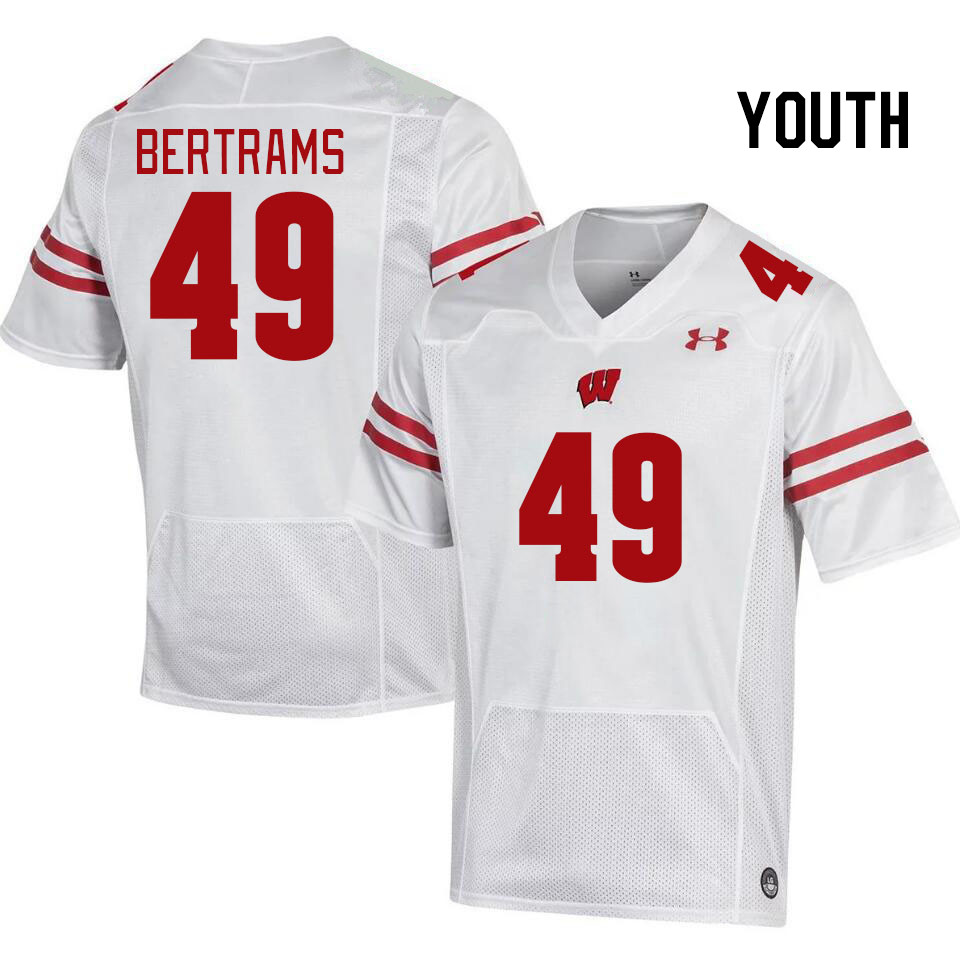 Youth #49 Atticus Bertrams Wisconsin Badgers College Football Jerseys Stitched Sale-White